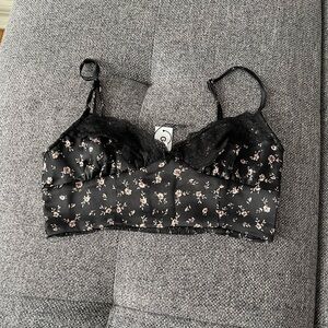 Garage Black Floral Lace Trim Bralette top